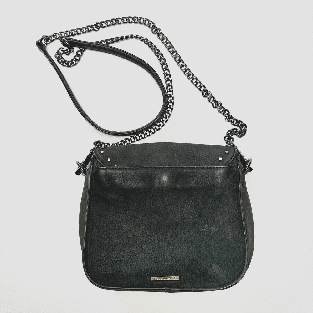 Rebecca Minkoff Purse S Charcoal Suede Studded Chain Crossbody Velvety‎ Baddie - Picture 2 of 16